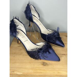 ✅ Bleu Women's Blue Feather Sofia D'Orsay Kitten Heel Dark Blue Size 8.5